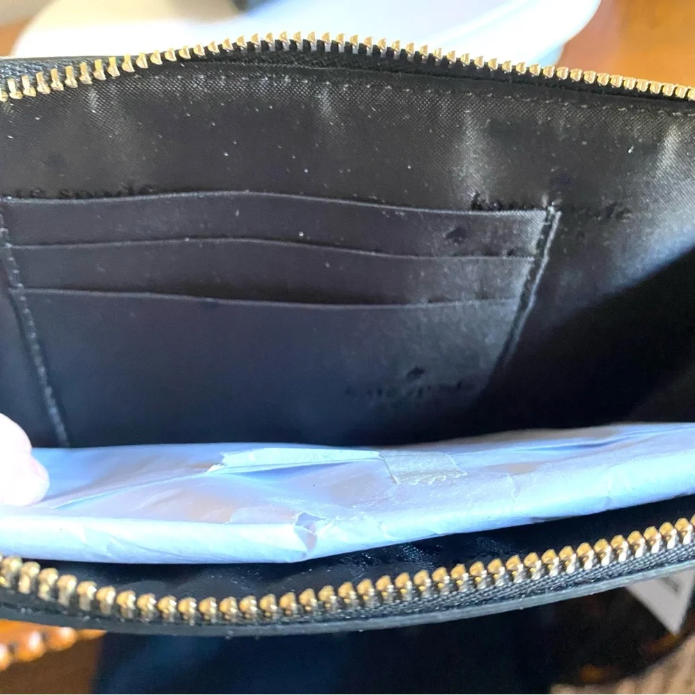 Kate Spade Lucy Black Glitter L Zip Wristlet new without tags